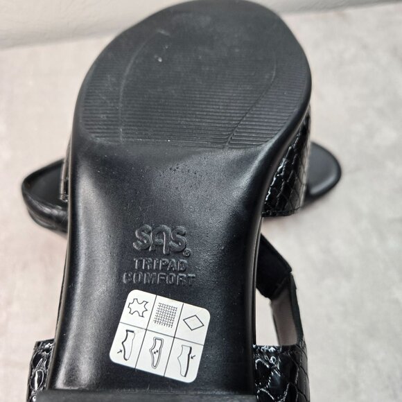 SAS Sandal Sz 10.5 Black Croc Leather Open Toe Comfort Low Heel Casual Slingback - Picture 12 of 13